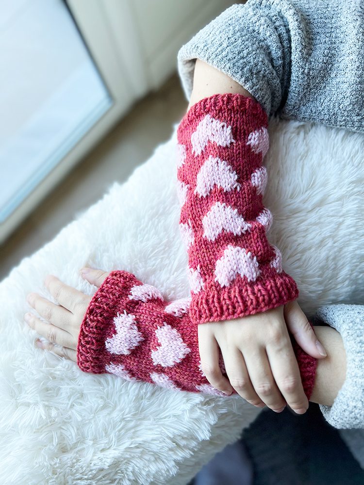 Knitted Wrist Warmers With Hearts - Handy Little Me